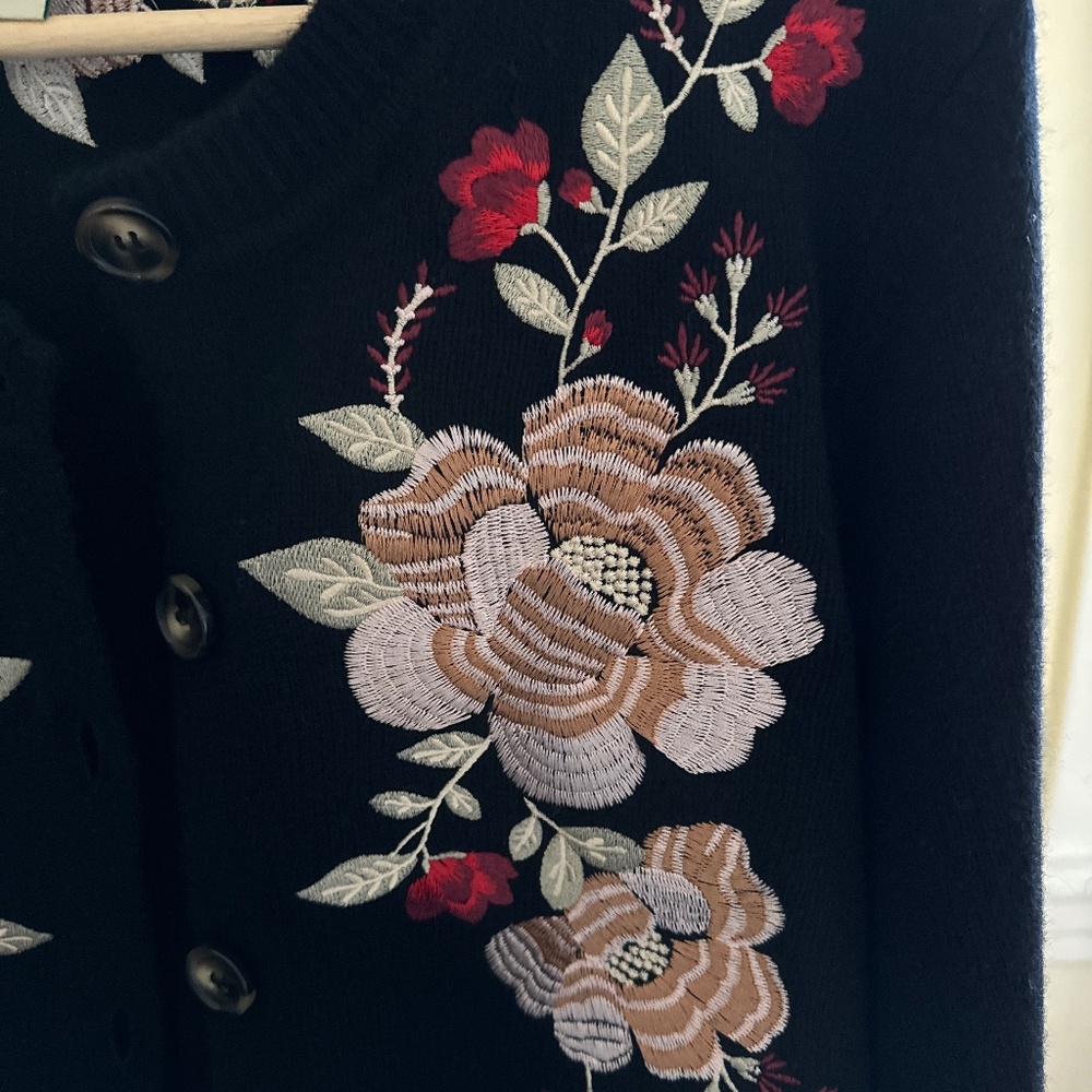 FARM Rio Black Flowers Embroidered Buttoned Knit Cardigan - Picture 9 of 13